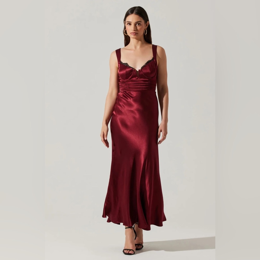 ASTR the Label Aeris Satin Lace Trim Maxi Dress - Wine